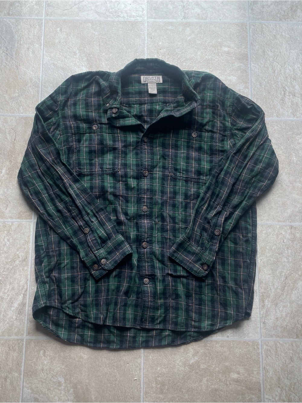 Duluth Trading Co Green Plaid Flannel Shirt Large Rugged Workwear